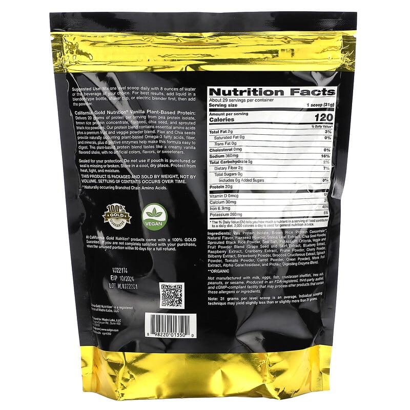 California Gold Nutrition SPORT - Vegan Protein Vanilla 2 lbs Pouch 2 Thành phần vi chất của California Gold Nutrition SPORT - Vegan Protein Vanilla 2 lbs Pouch 898220013500