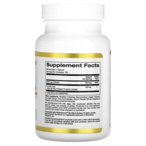 Thành phần vi chất của California Gold Nutrition Stabilized R-Lipoic Acid 120 Veggie Capsules 898220020058