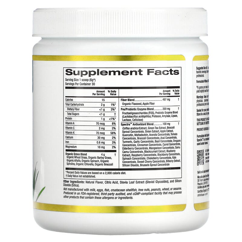 California Gold Nutrition SUPERFOOD - Supergreens Antioxidant Sweet Berry 6.34 oz (180 g) 2 Thành phần vi chất của California Gold Nutrition SUPERFOOD - Supergreens Antioxidant Sweet Berry 6.34 oz (180 g) 898220017812