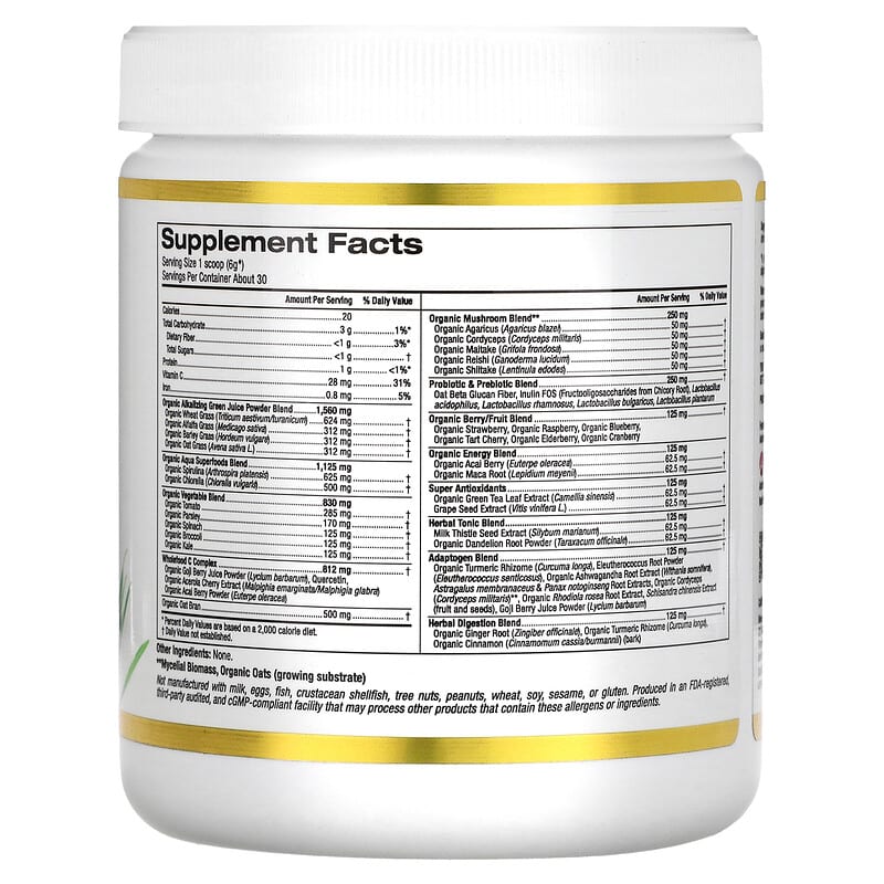 California Gold Nutrition SUPERFOODS - Supergreens + Superfoods 6.42 oz (182 g) 2 Thành phần vi chất của California Gold Nutrition SUPERFOODS - Supergreens + Superfoods 6.42 oz (182 g) 898220018093