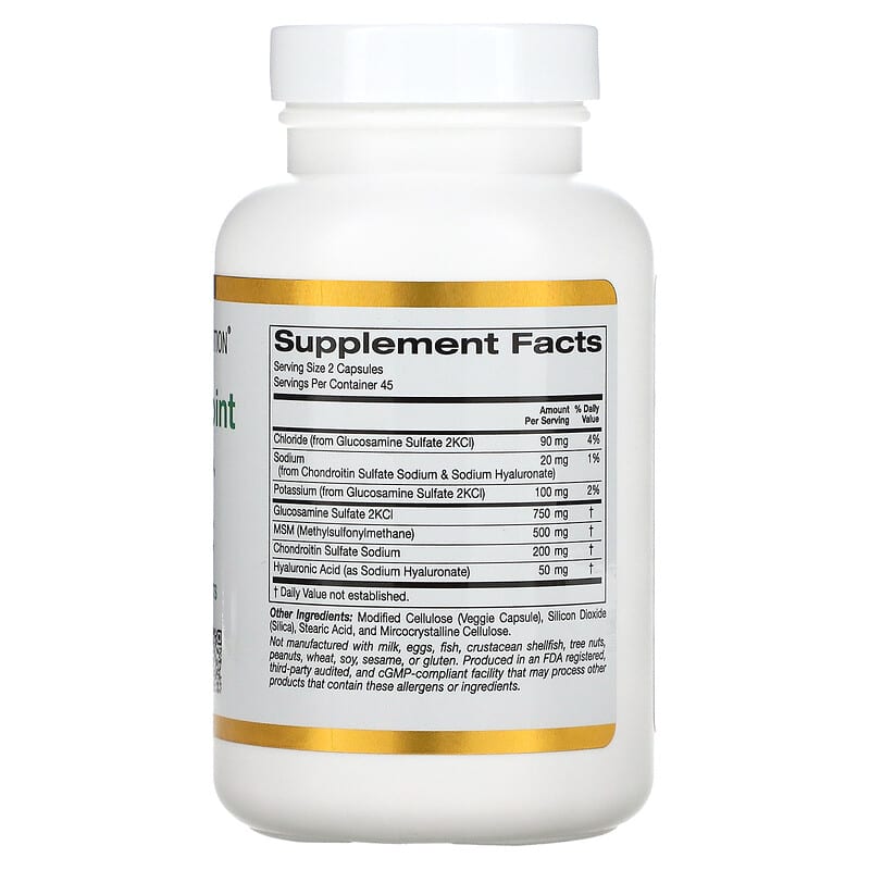 California Gold Nutrition Total Veggie Joint Support Formula With Glucosamine Chondroitin MSM and Hyaluronic Acid 90 Veggie Capsules 2 Thành phần vi chất của California Gold Nutrition Total Veggie Joint Support Formula With Glucosamine Chondroitin MSM and Hyaluronic Acid 90 Veggie Capsules 898220011568