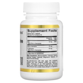 Thành phần vi chất của California Gold Nutrition Zinc-L-Carnosine Complex 30 Veggie Capsules 898220021710
