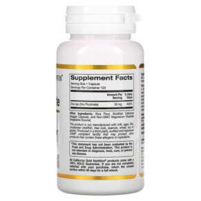 Thành phần vi chất của California Gold Nutrition Zinc Picolinate 50 mg 120 Veggie Capsules 898220013531
