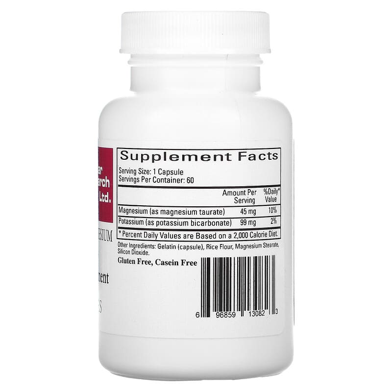 Cardiovascular Research Ltd. Potassium-Magnesium Taurate 60 Capsules 2 Thành phần vi chất của Cardiovascular Research Ltd. Potassium-Magnesium Taurate 60 Capsules 696859130823