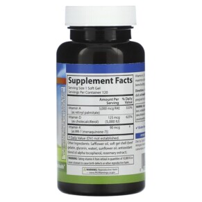 Thành phần vi chất của Carlson A D3 K2 120 Softgels 088395119101