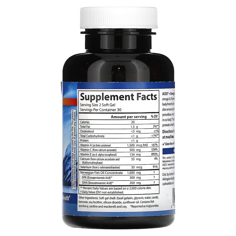 Carlson ACES + Omega 60 Softgels 2 Thành phần vi chất của Carlson ACES + Omega 60 Softgels 088395444005