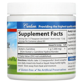 Thành phần vi chất của Carlson Acetyl L-Carnitine Powder Free-Form Amino Acid 3.53 oz (100 g) 088395079252