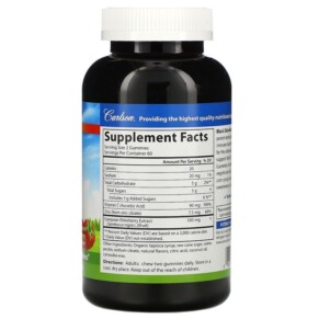 Thành phần vi chất của Carlson Black Elderberry Gummies + Vitamin C & Zinc Natural Berry 50 mg 120 Vegetarian Gummies 088395488108