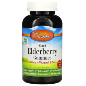 Thực phẩm chức năng Carlson Black Elderberry Gummies + Vitamin C & Zinc Natural Berry 50 mg 120 Vegetarian Gummies 088395488108