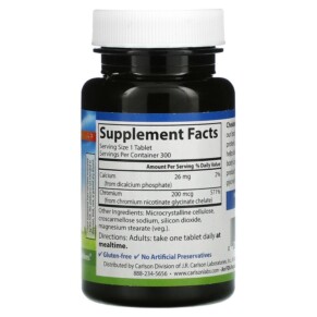 Thành phần vi chất của Carlson Chelated Chromium 200 mcg 300 Tablets 088395055133