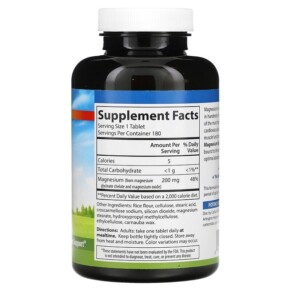 Thành phần vi chất của Carlson Chelated Magnesium Glycinate 200 mg 180 Tablets 088395056123