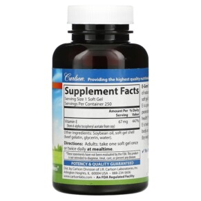 Thành phần vi chất của Carlson E-Gems 67 mg (100 IU) 250 Softgels 088395003127