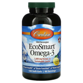 Thực phẩm chức năng Carlson EcoSmart Omega-3 Natural Lemon 500 mg 180 Soft Gels 088395018022