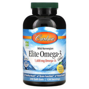 Thực phẩm chức năng Carlson Elite Omega 3 Gems Natural Lemon 800 mg 240 Soft Gels 088395017131
