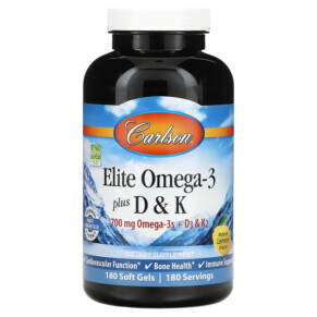 Thực phẩm chức năng Carlson Elite Omega-3 Plus D & K Natural Lemon Flavor 180 Soft Gels 088395175206