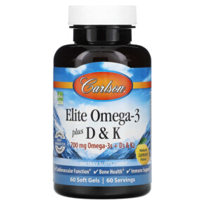 Thực phẩm chức năng Carlson Elite Omega-3 Plus D & K Natural Lemon Flavor 60 Soft Gels 088395175107