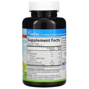 Thành phần vi chất của Carlson Kid's Chewable Vitamin C Natural Tangerine 250 mg 60 Vegetarian Tablets 088395031007