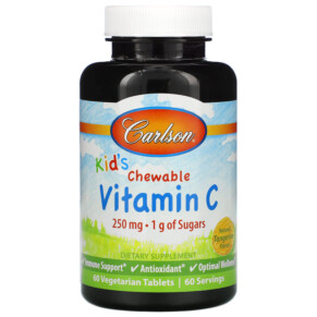 Thực phẩm chức năng Carlson Kid's Chewable Vitamin C Natural Tangerine 250 mg 60 Vegetarian Tablets 088395031007