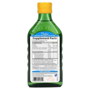 Thành phần vi chất của Carlson Kid's Norwegian Cod Liver Oil Natural Lemon 8.4 fl oz (250 ml) 088395013539