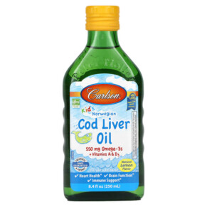 Thực phẩm chức năng Carlson Kid's Norwegian Cod Liver Oil Natural Lemon 8.4 fl oz (250 ml) 088395013539
