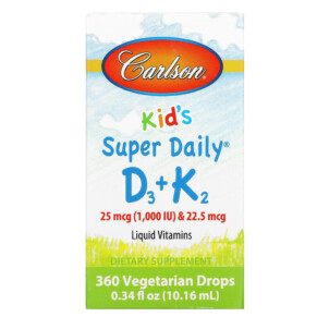 Thực phẩm chức năng Carlson Kid's Super Daily D3+K2 25 mcg (1.000 IU) & 22.5 mcg 0.34 fl oz (10.16 ml) 088395105302