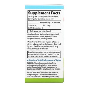 Thành phần vi chất của Carlson Kid's Super Daily K2 22.5 mcg 0.34 fl oz (10.16 ml) 088395103308