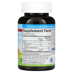 Thành phần vi chất của Carlson Kid's Vitamin D3 Gummies Natural Fruit 25 mcg (1.000 IU) 60 Vegetarian Gummies 088395494307