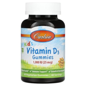 Thực phẩm chức năng Carlson Kid's Vitamin D3 Gummies Natural Fruit 25 mcg (1.000 IU) 60 Vegetarian Gummies 088395494307