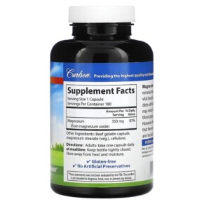 Thành phần vi chất của Carlson Magnesium 350 mg 180 Capsules 088395052224
