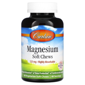 Thực phẩm chức năng Carlson Magnesium Natural Berries & Creme 125 mg 40 Vegetarian Soft Chews 088395580604