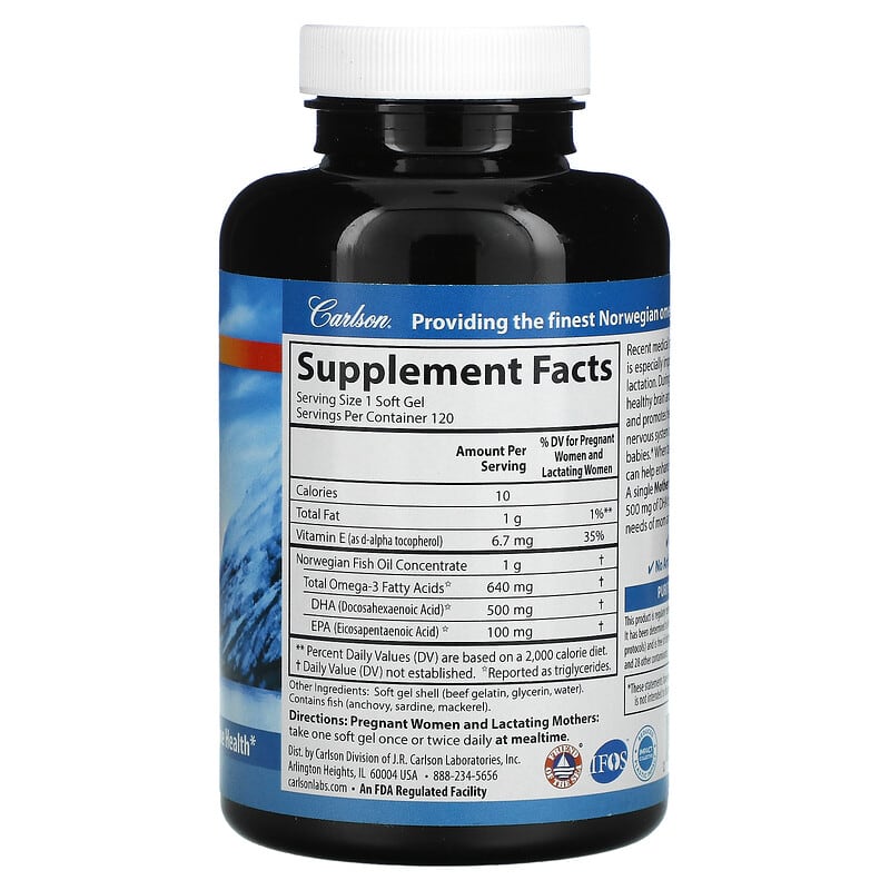 Carlson Mother's DHA 500 mg 120 Soft Gels 2 Thành phần vi chất của Carlson Mother's DHA 500 mg 120 Soft Gels 088395015618