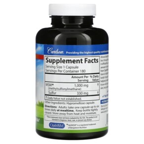 Thành phần vi chất của Carlson MSM Sulfur 1.000 mg 180 Vegetarian Capsules 088395087226