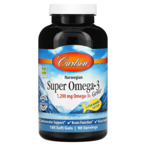 Thực phẩm chức năng Carlson Norwegian Super Omega-3 Gems 600 mg 180 Soft Gels 088395153204