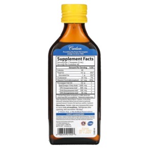 Thành phần vi chất của Carlson Norwegian The Very Finest Fish Oil Natural Lemon 1.600 mg 6.7 fl oz (200 ml) 088395015403