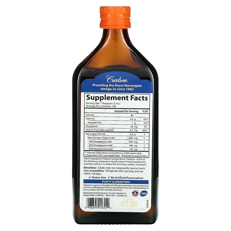 Carlson Norwegian The Very Finest Fish Oil Natural Orange 1.600 mg 16.9 fl oz (500 ml) 2 Thành phần vi chất của Carlson Norwegian The Very Finest Fish Oil Natural Orange 1.600 mg 16.9 fl oz (500 ml) 088395016554