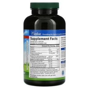 Thành phần vi chất của Carlson Solar D Gems Natural Lemon 100 mg (4.000 IU) 360 Soft Gels 088395014833