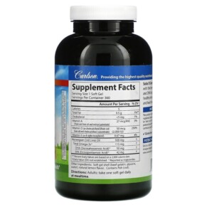 Thành phần vi chất của Carlson Solar D Gems Vitamin D3 + Omega-3s Natural Lemon 360 Soft Gels 088395014734