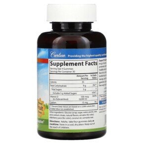 Thành phần vi chất của Carlson Super D3 Gummies Natural Fruit 25 mcg (1.000 IU) 120 Vegetarian Gummies 088395498008