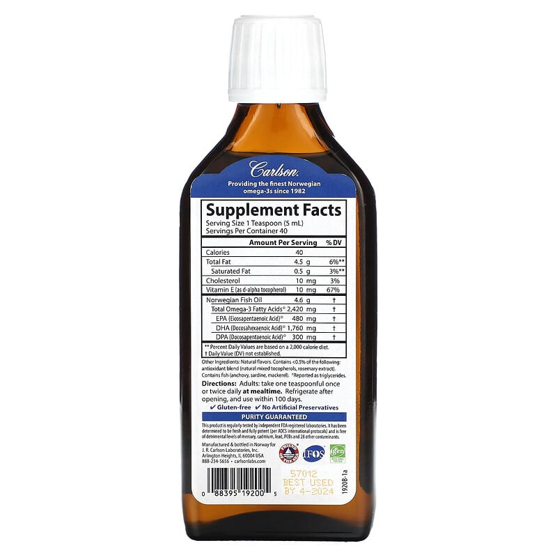 Carlson Super DPA Berry Lemonade 6.7 fl oz (200 ml) 2 Thành phần vi chất của Carlson Super DPA Berry Lemonade 6.7 fl oz (200 ml) 088395192005