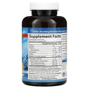 Thành phần vi chất của Carlson The Very Finest Fish Oil Natural Orange 350 mg 120 Soft Gels 088395016417