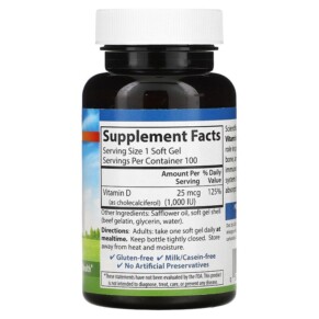 Thành phần vi chất của Carlson Vitamin D3 25 mcg (1.000 IU) 100 Soft Gels 088395014512