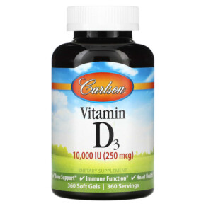 Thực phẩm chức năng Carlson Vitamin D3 250 mcg (10.000 IU) 360 Soft Gels 088395142307