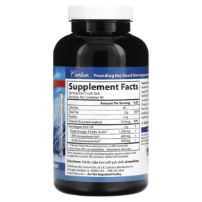 Thành phần vi chất của Carlson Wild Caught Super Omega-3 Gems 600 mg 180 Soft Gels 088395015267