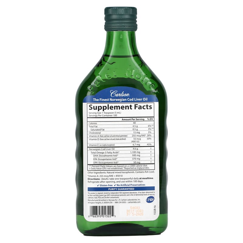 Carlson Wild Norwegian Cod Liver Oil 16.9 fl oz (500 ml) 2 Thành phần vi chất của Carlson Wild Norwegian Cod Liver Oil 16.9 fl oz (500 ml) 088395013225