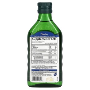 Thành phần vi chất của Carlson Wild Norwegian Cod Liver Oil 8.4 fl oz (250 ml) 088395013218