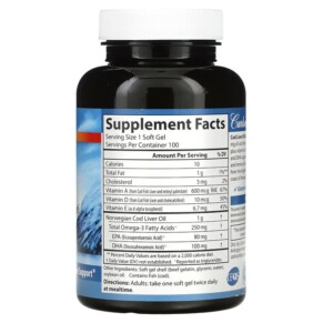 Thành phần vi chất của Carlson Wild Norwegian Cod Liver Oil Gems 1.000 mg 100 Soft Gels 088395013010