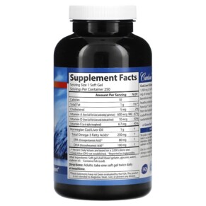 Thành phần vi chất của Carlson Wild Norwegian Cod Liver Oil Gems 1.000 mg 250 Soft Gels 088395013027