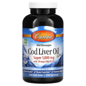Thực phẩm chức năng Carlson Wild Norwegian Cod Liver Oil Gems 1.000 mg 250 Soft Gels 088395013027
