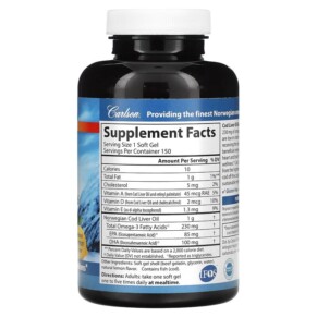 Thành phần vi chất của Carlson Wild Norwegian Cod Liver Oil Gems Low Vitamin A Natural Lemon 230 mg 150 Soft Gels 088395013911