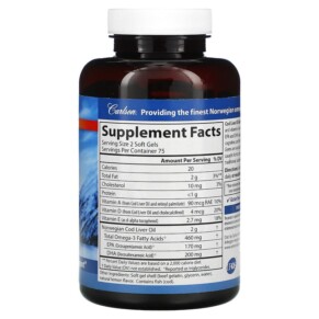 Thành phần vi chất của Carlson Wild Norwegian Cod Liver Oil Gems Natural Lemon 460 mg 150 Soft Gels 088395013812